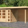KARIBU Gartenhaus Kerko 3, Naturbelassen, Fichtenholz 19mm, 508 X 217 X 211 Cm, Flachdach, Anbau 2,4m Mit Rückwand