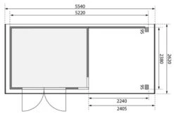 KARIBU Gartenhaus Kerko 5, Naturbelassen, Fichtenholz 19mm, 554 X 246 X 210 Cm, Flachdach, Anbau 2,4m Mit Rückwand -Doppler Verkäufe 30544 5 06.jpg