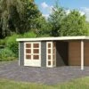 KARIBU Gartenhaus Kerko 5, Terragrau, Fichtenholz 19mm, 554 X 246 X 210 Cm, Flachdach, Anbau 2,4m Mit Rückwand