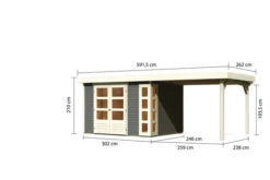 KARIBU Gartenhaus Kerko 5, Terragrau, Fichtenholz 19mm, 591,5 X 246 X 210 Cm, Flachdach, Anbau 2,8m -Doppler Verkäufe 30546 2 05.jpg