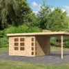 KARIBU Gartenhaus Kerko 6, Naturbelassen, Fichtenholz 19mm, 334 X 306 X 216 Cm, Flachdach, Anbau 2,8m