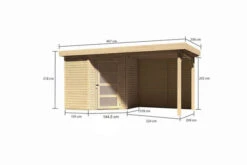 KARIBU Gartenhaus Schwandorf 3 , Naturbelassen, Fichtenholz 19mm, 467 X 217 X 218 Cm, Flachdach, Anbau 2,4m Mit Rückwand -Doppler Verkäufe 30549 1 05.jpg
