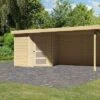 KARIBU Gartenhaus Schwandorf 3, Naturbelassen, Fichtenholz 19mm, 504,5 X 217 X 218 Cm, Flachdach, Anbau 2,8m Mit Rückwand