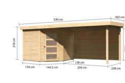 KARIBU Gartenhaus Schwandorf 5, Naturbelassen, Fichtenholz 19mm, 530 X 246 X 218 Cm, Flachdach, Anbau 2,8m Mit Rückwand -Doppler Verkäufe 30551 3 05.jpg