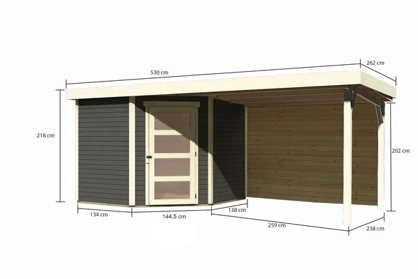 KARIBU Gartenhaus Schwandorf 5, Terragrau, Fichtenholz 19mm, 530 X 246 X 218 Cm, Flachdach, Anbau 2,8m Mit Rückwand 5 KARIBU Gartenhaus Schwandorf 5, Terragrau, Fichtenholz 19mm, 530 X 246 X 218 Cm, Flachdach, Anbau 2,8m Mit Rückwand - Image 5