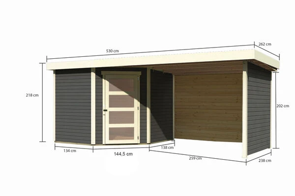 KARIBU Gartenhaus Schwandorf5 , Naturbelassen, Fichtenholz 19mm, 530 X 246 X 218 Cm, Flachdach, Anbau 2,8m Mit Rück- Und Seitenwand 5 KARIBU Gartenhaus Schwandorf5 , Naturbelassen, Fichtenholz 19mm, 530 X 246 X 218 Cm, Flachdach, Anbau 2,8m Mit Rück- Und Seitenwand - Image 5