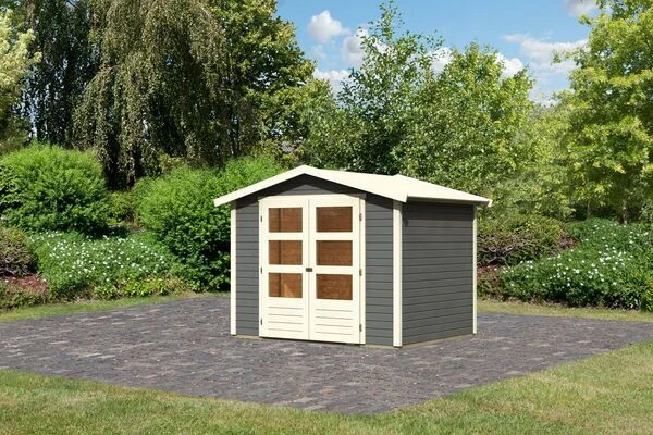 KARIBU Gartenhaus Amberg 3, Terragrau, Fichtenholz 19mm, 272 X 186 X 209 Cm, Satteldach, Doppelflügeltür 2 KARIBU Gartenhaus Amberg 3, Terragrau, Fichtenholz 19mm, 272 X 186 X 209 Cm, Satteldach, Doppelflügeltür - Image 2