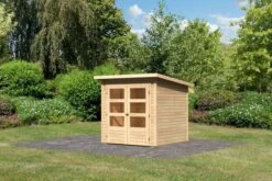 KARIBU Gartenhaus Stockach 2, Naturbelassen, Fichtenholz 19mm, 212 X 186 X 197 Cm, Pultdach, Doppelflügeltür