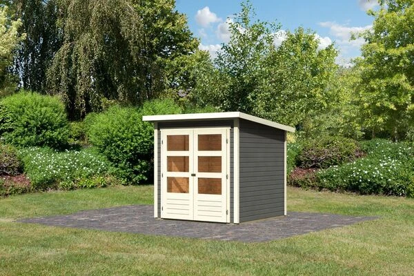 KARIBU Gartenhaus Stockach 2, Terragrau, Fichtenholz 19mm, 212 X 186 X 197 Cm, Pultdach, Doppelflügeltür 1 KARIBU Gartenhaus Stockach 2, Terragrau, Fichtenholz 19mm, 212 X 186 X 197 Cm, Pultdach, Doppelflügeltür
