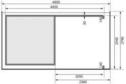 KARIBU Gartenhaus Kandern3 , Naturbelassen, Fichtenholz 28mm, 522,5 X 244 X 222 Cm, Pultdach, Anbau 2,35m Mit Rückwand -Doppler Verkäufe 30555 1 06.jpg