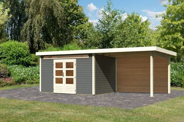 KARIBU Gartenhaus Kandern 7, Terragrau, Fichtenholz 28mm, 702 X 244 X 222 Cm, Pultdach, Anbau 3,2m Mit Rückwand 1 KARIBU Gartenhaus Kandern 7, Terragrau, Fichtenholz 28mm, 702 X 244 X 222 Cm, Pultdach, Anbau 3,2m Mit Rückwand