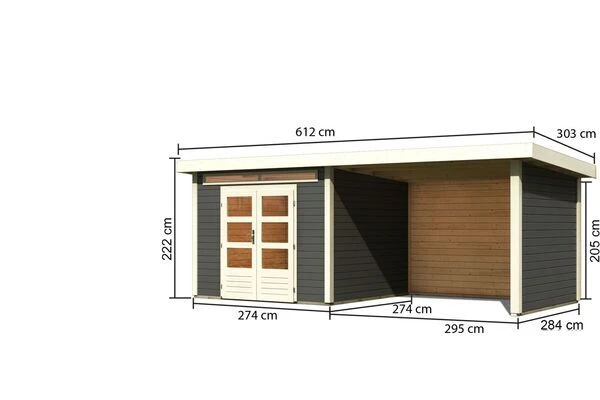 KARIBU Gartenhaus Kandern6 , Terragrau, Fichtenholz 28mm, 612 X 274 X 222 Cm, Pultdach, Anbau 3,2m Mit Rück- Und Seitenwand 5 KARIBU Gartenhaus Kandern6 , Terragrau, Fichtenholz 28mm, 612 X 274 X 222 Cm, Pultdach, Anbau 3,2m Mit Rück- Und Seitenwand - Image 5