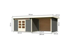 KARIBU Gartenhaus Kandern7 , Terragrau, Fichtenholz 28mm, 702 X 244 X 222 Cm, Pultdach, Anbau 3,2m Mit Rück- Und Seitenwand -Doppler Verkäufe 30560 2 05.jpg