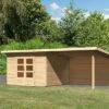 KARIBU Gartenhaus Northeim 3, Naturbelassen, Fichtenholz 40mm, 664 X 309 X 229 Cm, Pultdach, Anbau 3m Mit Rückwand