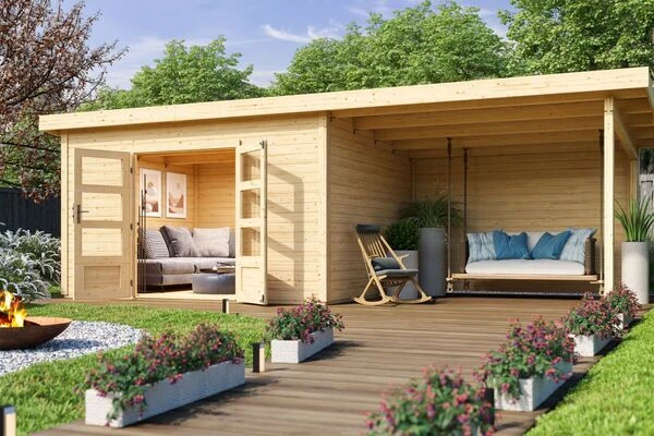 KARIBU Gartenhaus Northeim 4, Naturbelassen, Fichtenholz 40mm, 724 X 309 X 229 Cm, Pultdach, Anbau 3m Mit Rückwand 1 KARIBU Gartenhaus Northeim 4, Naturbelassen, Fichtenholz 40mm, 724 X 309 X 229 Cm, Pultdach, Anbau 3m Mit Rückwand