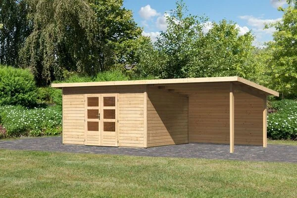 KARIBU Gartenhaus Northeim 4, Naturbelassen, Fichtenholz 40mm, 724 X 309 X 229 Cm, Pultdach, Anbau 3m Mit Rückwand 2 KARIBU Gartenhaus Northeim 4, Naturbelassen, Fichtenholz 40mm, 724 X 309 X 229 Cm, Pultdach, Anbau 3m Mit Rückwand - Image 2