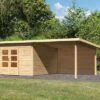 KARIBU Gartenhaus Northeim 5, Naturbelassen, Fichtenholz 40mm, 724 X 369 X 229 Cm, Pultdach, Anbau 3m Mit Rückwand