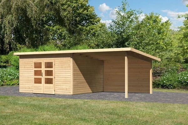KARIBU Gartenhaus Northeim 5, Naturbelassen, Fichtenholz 40mm, 724 X 369 X 229 Cm, Pultdach, Anbau 3m Mit Rückwand 1 KARIBU Gartenhaus Northeim 5, Naturbelassen, Fichtenholz 40mm, 724 X 369 X 229 Cm, Pultdach, Anbau 3m Mit Rückwand