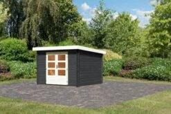 KARIBU Gartenhaus Bastrup 5, Anthrazit, Fichtenholz 28mm, 297 X 297 X 222 Cm, Pultdach, Eco Doppelflügeltür