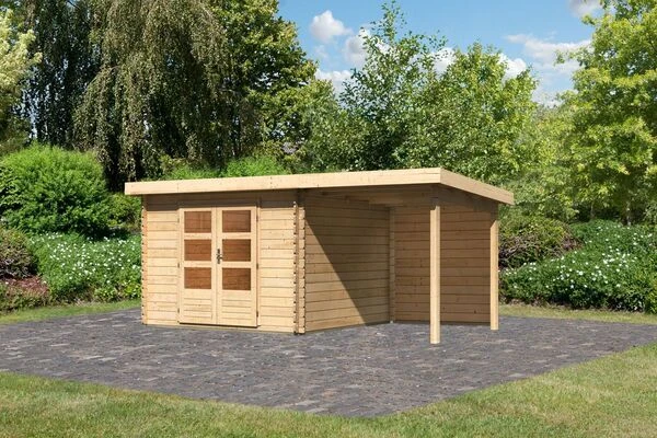 KARIBU Gartenhaus Bastrup5 , Naturbelassen, Fichtenholz 28mm, 514,5 X 297 X 222 Cm, Pultdach, Anbau 2m Mit Rückwand 1 KARIBU Gartenhaus Bastrup5 , Naturbelassen, Fichtenholz 28mm, 514,5 X 297 X 222 Cm, Pultdach, Anbau 2m Mit Rückwand