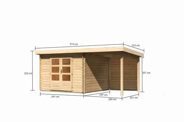 KARIBU Gartenhaus Bastrup5 , Naturbelassen, Fichtenholz 28mm, 514,5 X 297 X 222 Cm, Pultdach, Anbau 2m Mit Rückwand 5 KARIBU Gartenhaus Bastrup5 , Naturbelassen, Fichtenholz 28mm, 514,5 X 297 X 222 Cm, Pultdach, Anbau 2m Mit Rückwand - Image 5
