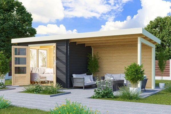 KARIBU Gartenhaus Bastrup3 , Anthrazit, Fichtenholz 28mm, 641x 237 X 220 Cm, Pultdach, Anbau 3m Mit Rückwand 1 KARIBU Gartenhaus Bastrup3 , Anthrazit, Fichtenholz 28mm, 641x 237 X 220 Cm, Pultdach, Anbau 3m Mit Rückwand