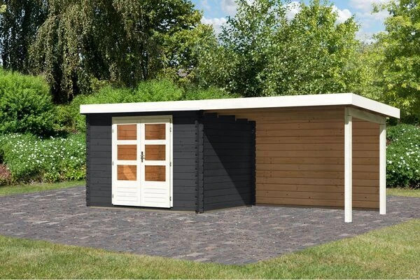 KARIBU Gartenhaus Bastrup3 , Anthrazit, Fichtenholz 28mm, 641x 237 X 220 Cm, Pultdach, Anbau 3m Mit Rückwand 2 KARIBU Gartenhaus Bastrup3 , Anthrazit, Fichtenholz 28mm, 641x 237 X 220 Cm, Pultdach, Anbau 3m Mit Rückwand - Image 2