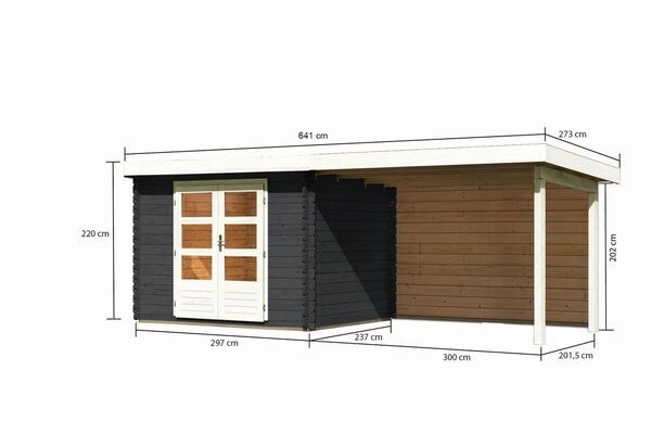 KARIBU Gartenhaus Bastrup3 , Anthrazit, Fichtenholz 28mm, 641x 237 X 220 Cm, Pultdach, Anbau 3m Mit Rückwand 5 KARIBU Gartenhaus Bastrup3 , Anthrazit, Fichtenholz 28mm, 641x 237 X 220 Cm, Pultdach, Anbau 3m Mit Rückwand - Image 5