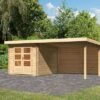 KARIBU Gartenhaus Bastrup4 , Naturbelassen, Fichtenholz 28mm, 554,5 X 297 X 222 Cm, Pultdach, Anbau 3m Mit Rückwand