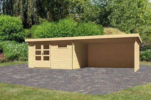 KARIBU Gartenhaus Bastrup 8, Naturbelassen, Fichtenholz 28mm, 804,5 X 297 X 222 Cm, Pultdach, Anbau 4m Mit Rück- Und Seitenwand 1 KARIBU Gartenhaus Bastrup 8, Naturbelassen, Fichtenholz 28mm, 804,5 X 297 X 222 Cm, Pultdach, Anbau 4m Mit Rück- Und Seitenwand