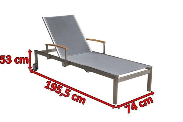 OUTFLEXX Rollliege, Silber, Edelstahl/Textilene, Mit Gasfeder, 195,5x74x35cm 3 OUTFLEXX Rollliege, Silber, Edelstahl/Textilene, Mit Gasfeder, 195,5x74x35cm - Image 3