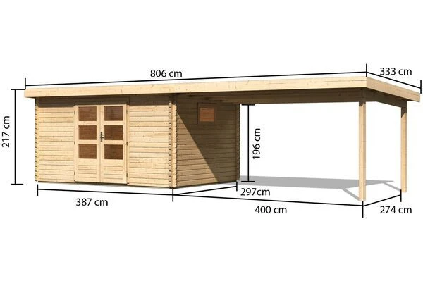 KARIBU Blockbohlenhaus Trittau 5, Fichtenholz Ca. 40 Mm, Pultdach 3 KARIBU Blockbohlenhaus Trittau 5, Fichtenholz Ca. 40 Mm, Pultdach - Image 3