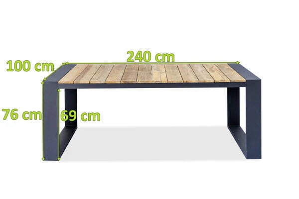 OUTFLEXX Kona Esstisch, Dark Grey/natur, Alu/recycled FSC®-Teak, 240x100x76cm, Rustikal Gebürstet, U-Gestell 3 OUTFLEXX Kona Esstisch, Dark Grey/natur, Alu/recycled FSC®-Teak, 240x100x76cm, Rustikal Gebürstet, U-Gestell - Image 3