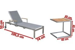 OUTFLEXX Sonnenliegen-Set, Silber, Edelstahl/FSC-Teak, 195,5x74x35cm, Mit Armlehnen, Inkl. Beistelltisch 45x45cm -Doppler Verkäufe 4 16546.jpg