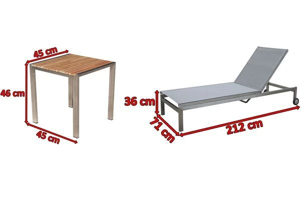 OUTFLEXX 2er-Set Rollliege, Silber, Edelstahl/Teak, 212x71x36 Cm, Mit Beistelltisch 45x45cm 5 OUTFLEXX 2er-Set Rollliege, Silber, Edelstahl/Teak, 212x71x36 Cm, Mit Beistelltisch 45x45cm - Image 5
