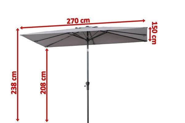 OUTFLEXX Mittelstockschirm, Hellgrau, Pulverbesch. Aluminium/Polyester PA-beschichtet, 270x150cm 5 OUTFLEXX Mittelstockschirm, Hellgrau, Pulverbesch. Aluminium/Polyester PA-beschichtet, 270x150cm - Image 5
