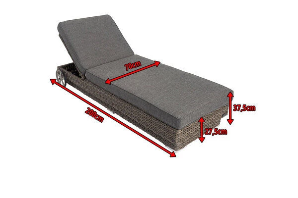 OUTFLEXX Rollliege, Grau, Polyrattan, 200x70x27,5cm, Rückenlehne 5-fach Verstellbar 5 OUTFLEXX Rollliege, Grau, Polyrattan, 200x70x27,5cm, Rückenlehne 5-fach Verstellbar - Image 5