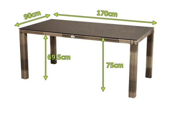 Ploß Rabida Dining Tisch, Champagner-meliert, Polyrattan, 170 X 90 Cm, Glasplatte In Steinoptik 5 Ploß Rabida Dining Tisch, Champagner-meliert, Polyrattan, 170 X 90 Cm, Glasplatte In Steinoptik - Image 5